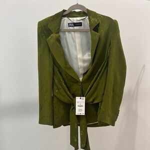 Zara Green Tailored Blazer with Belted Waist Brand new with tags